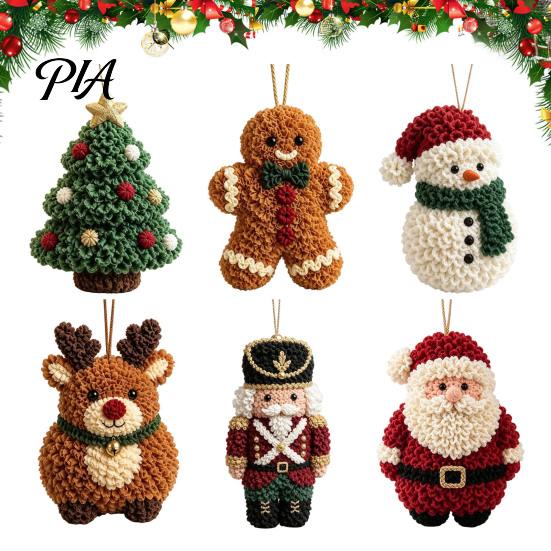 Creative Christmas Gifts Fabric Poke Art Ornament Kit, DIY 3D Santa Tree Craft Easy Kits for Beginners Handmade Snowman Gingerbread Man Hanging