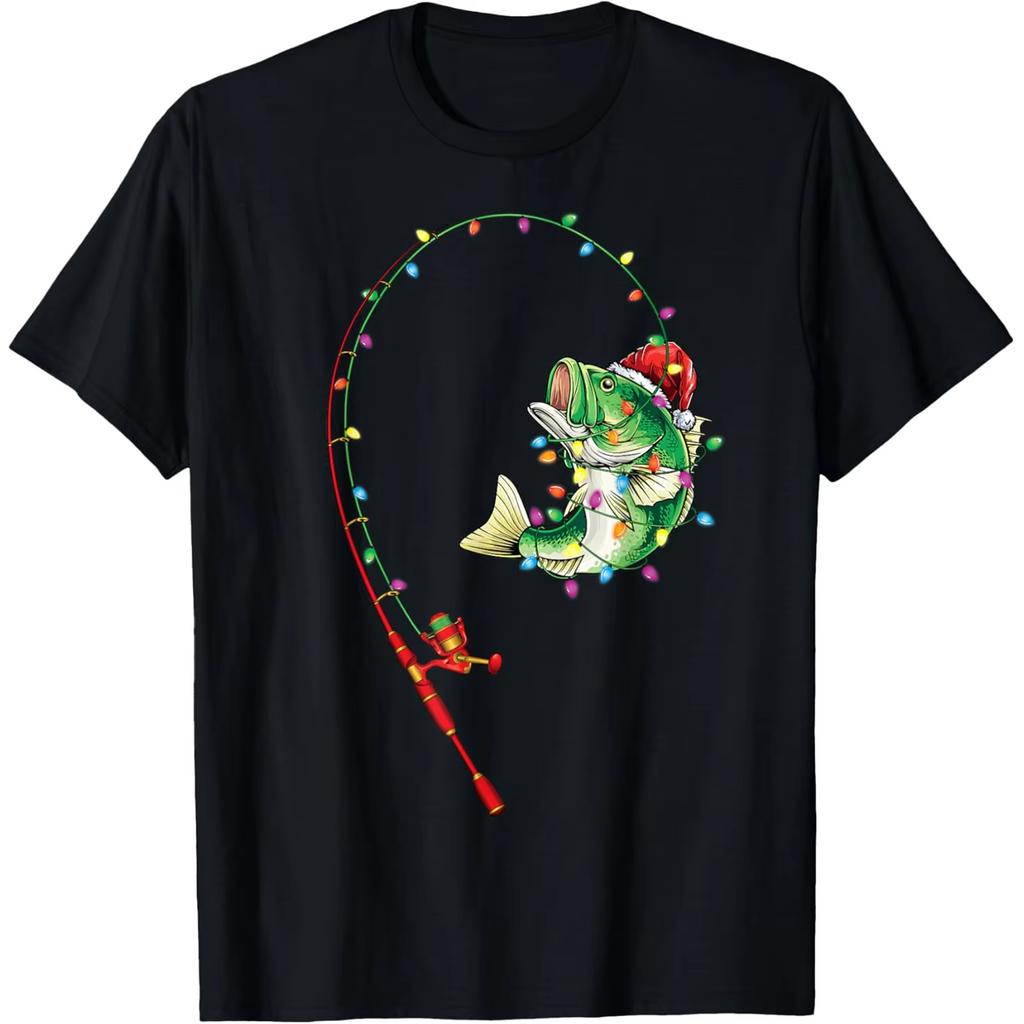 Santa Fishing Bass Christmas Lights T-shirt