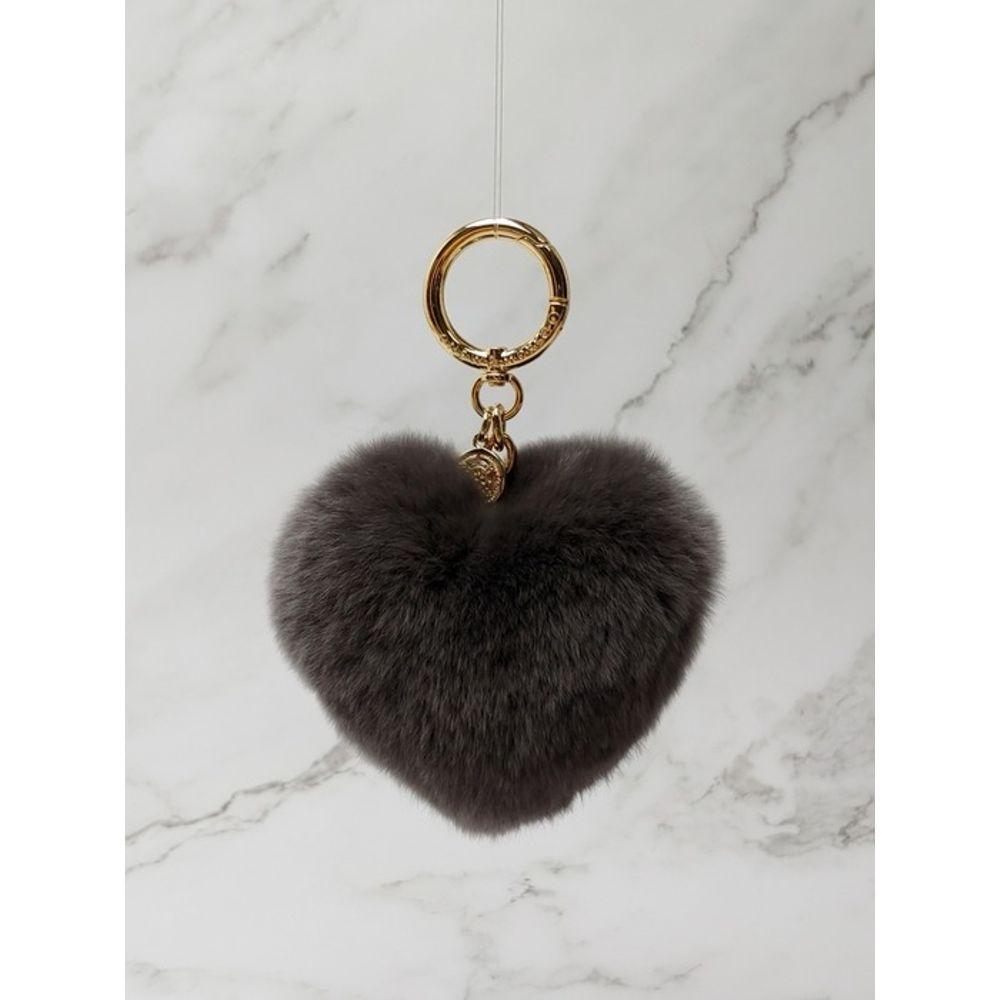 MAIA Rabbit Fur Heart Keychain & Charm - Brown