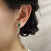 Flash Diamond Square Diamond Stud Earrings Long Fashionable Retro Thai Silver Antique Texture Atmospheric Emerald Chain Earrings Rear Hanging Type