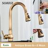 Antique Brass Kitchen Faucet Pull Out Spout Kitchen Faucets Black Single Hole Swivel Hot Cold Water Kitchen Mixer Tap