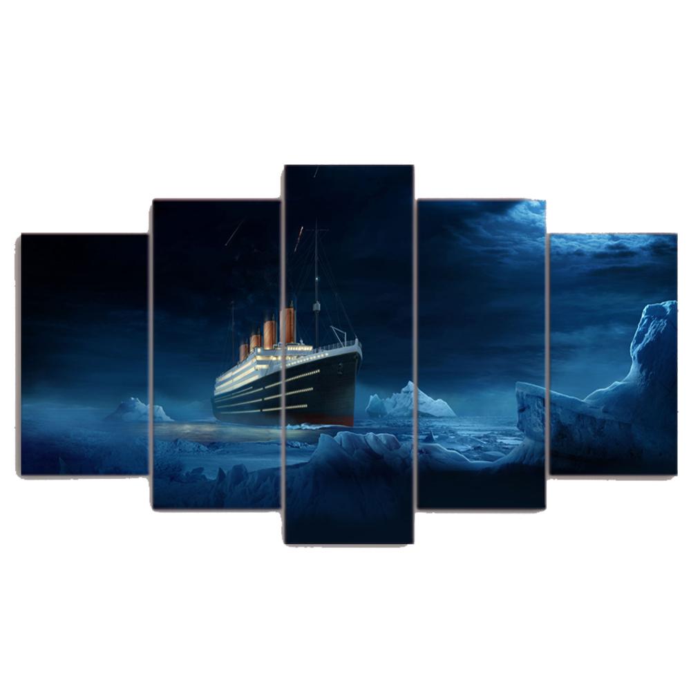 Настенная картина на холсте, HD печатная модульная картина, 5 панелей, постер фильма «Титаник Айсберг» для гостиной, домашний декор, без рамки