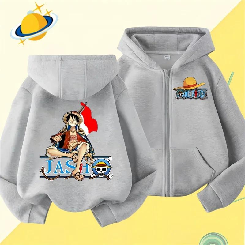 Аниме One Piece детская толстовка с капюшоном на молнии с рисунком из мультфильмов осень/зима повседневный топ с длинными рукавами и капюшоном для мальчиков и девочек