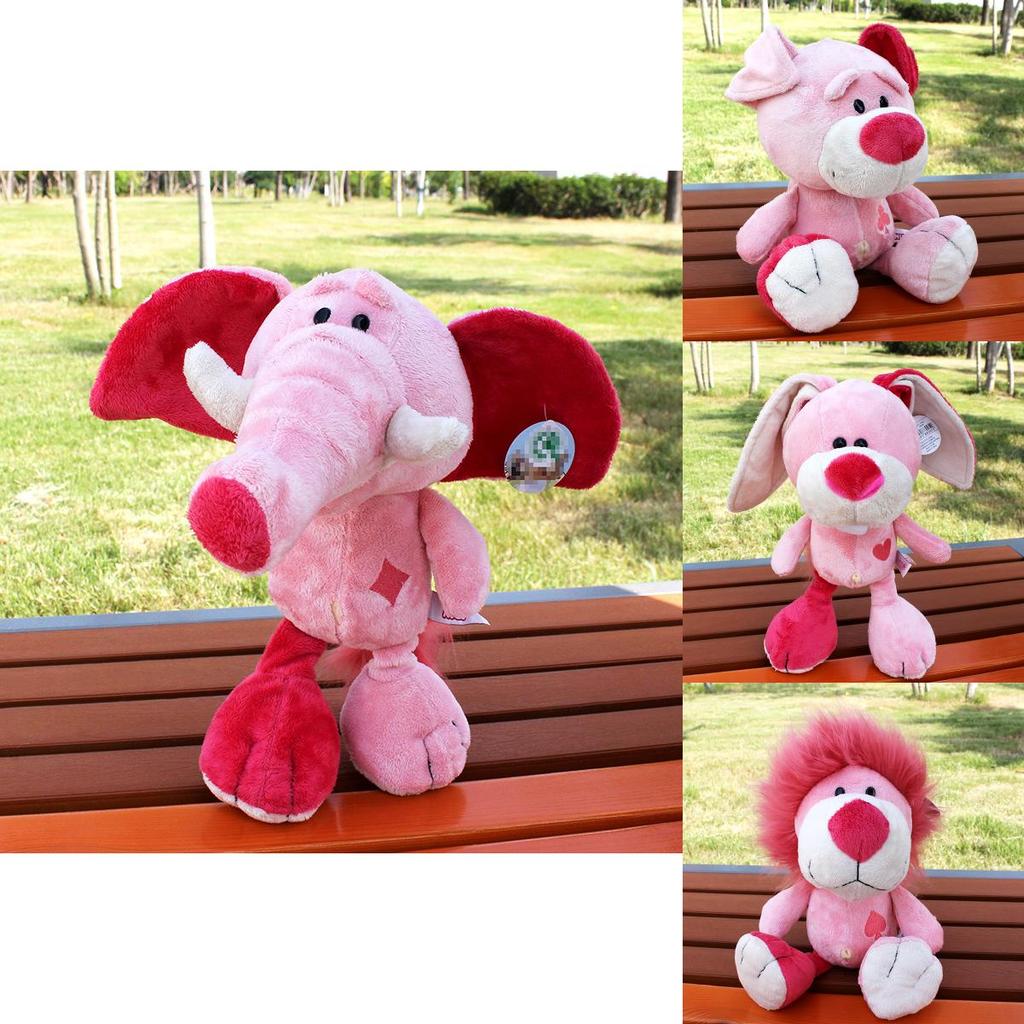 Soft Plush Animal Dolls Set Lion Elephant Rabbit Kids Toy For Bedroom Decor