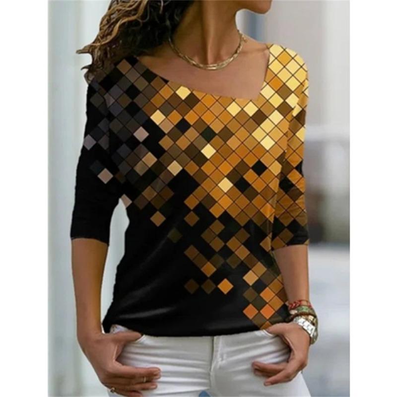 Женская футболка с характерным диагональным вырезом и нерегулярным цветочным принтом, цифровая 3D-печать, женская одежда, модная уличная женская футболка в стиле Харадзюку