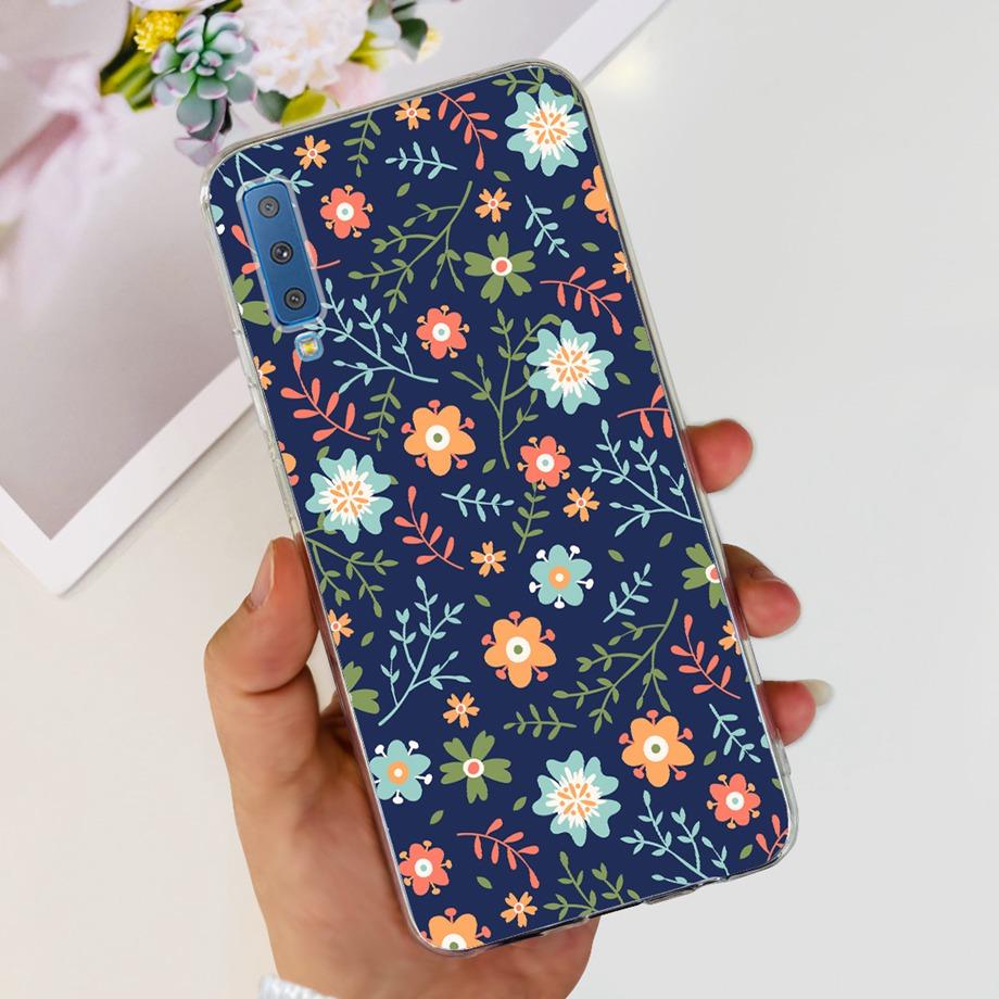 Luxuly Clear Silicone Back Cover For Samsung Galaxy A7 2018 Case 6.1" SM-A750F Bumper Fundas Soft TPU Women Fashion Rose Flower