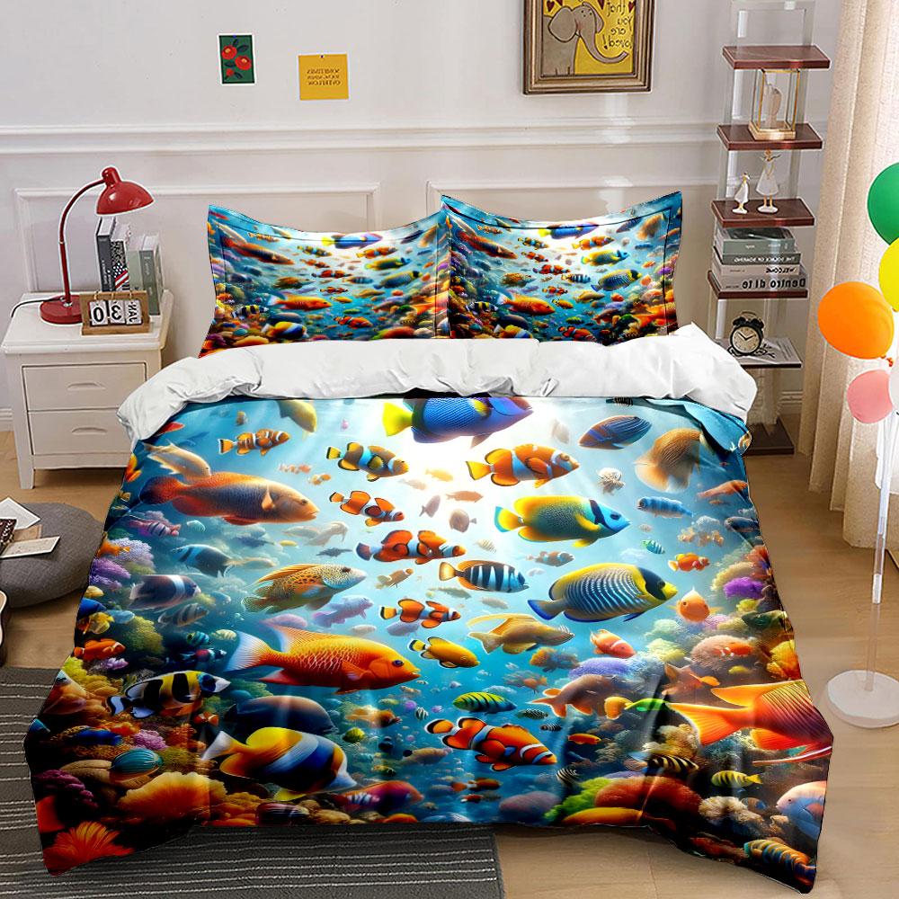 Colorful Underwater World Decor Set Multiple sizes kid's and adults' bedroom Exquisite 3PC bedding set, gift