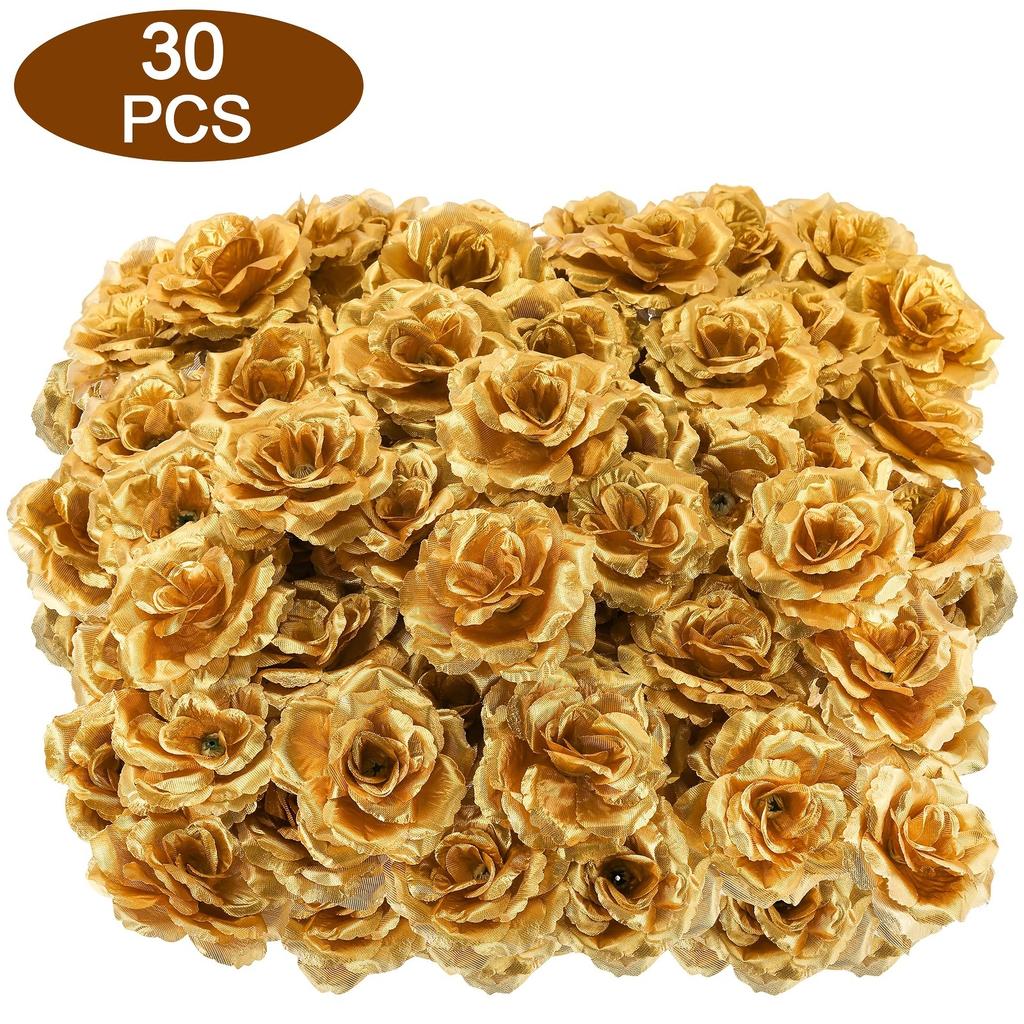 30Pcs Gold Artificial Flowers 8CM Fake Flower Christmas Decoration Xmas Tree for Home Decor New Year 2026 Gifts Accessories