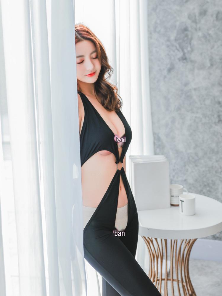 Черный Боди-комбинезон с лямкой через шею, Push-Up, перекрещивающимся дизайном, с открытой промежностью и спиной - для небольшой груди