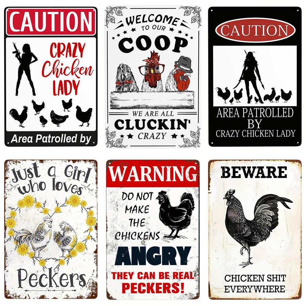 Welcome to Our Chicken Coop Retro Metal Sign Caution Area Wall Art Crazy Chicken Lady Vintage Kitchen Farmhouse Decor