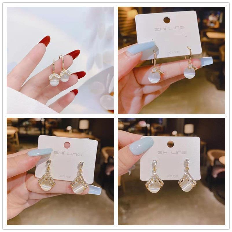 Серьги из серебра S925 с камнем кошачий глаз и звездой - Элегантные женские модные украшения