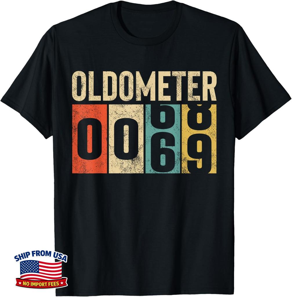 Funny 69 Years Old Oldometer Vintage 69th Birthday Odometer T-Shirt