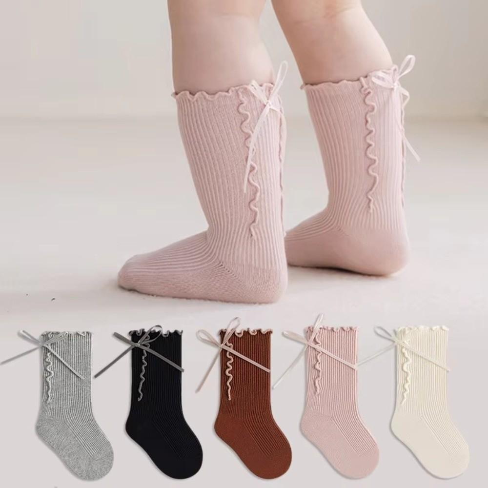 Seamless Toe Ruffle Bow Socks Cotton Material Baby Girls Socks Cotton Mid Calf Socks Spring Season