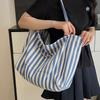 Casual Striped Large Capacity Tote Bag Women's Commuter Fashion Shoulder Bag Large Capacity Canvas Tote Bag