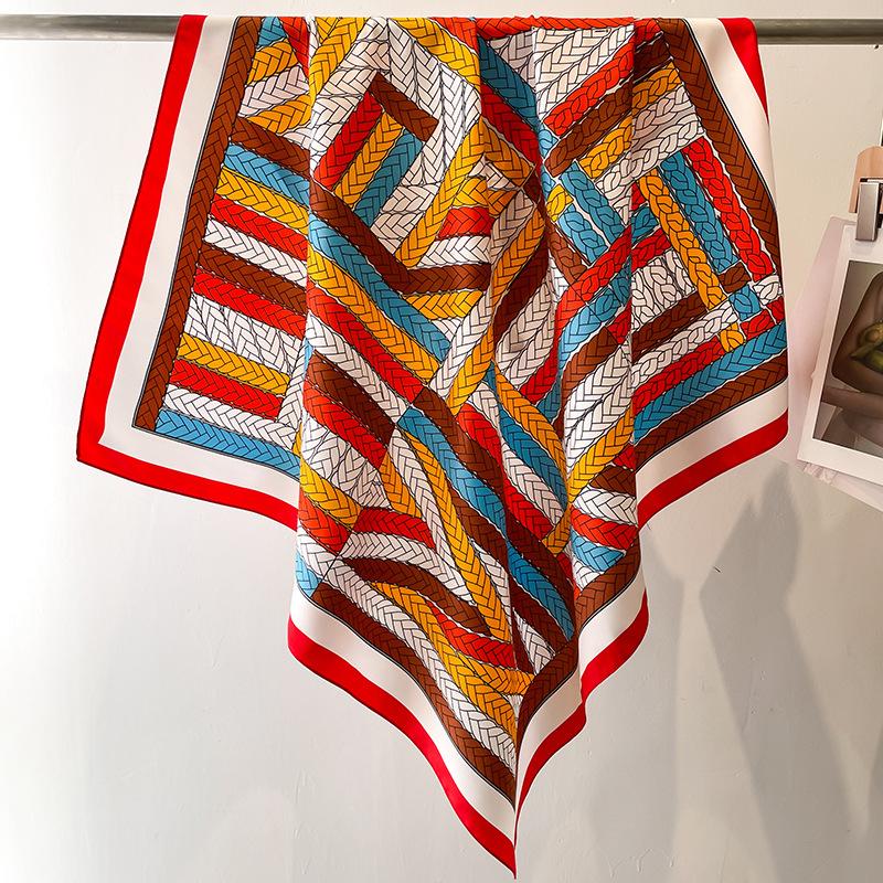 90*90cm Silk Scarf Women Print Hair Neck Square Shawl Bandanna Muslim Hijab Handkerchief Foulard Sun Protection Travel Headscarf