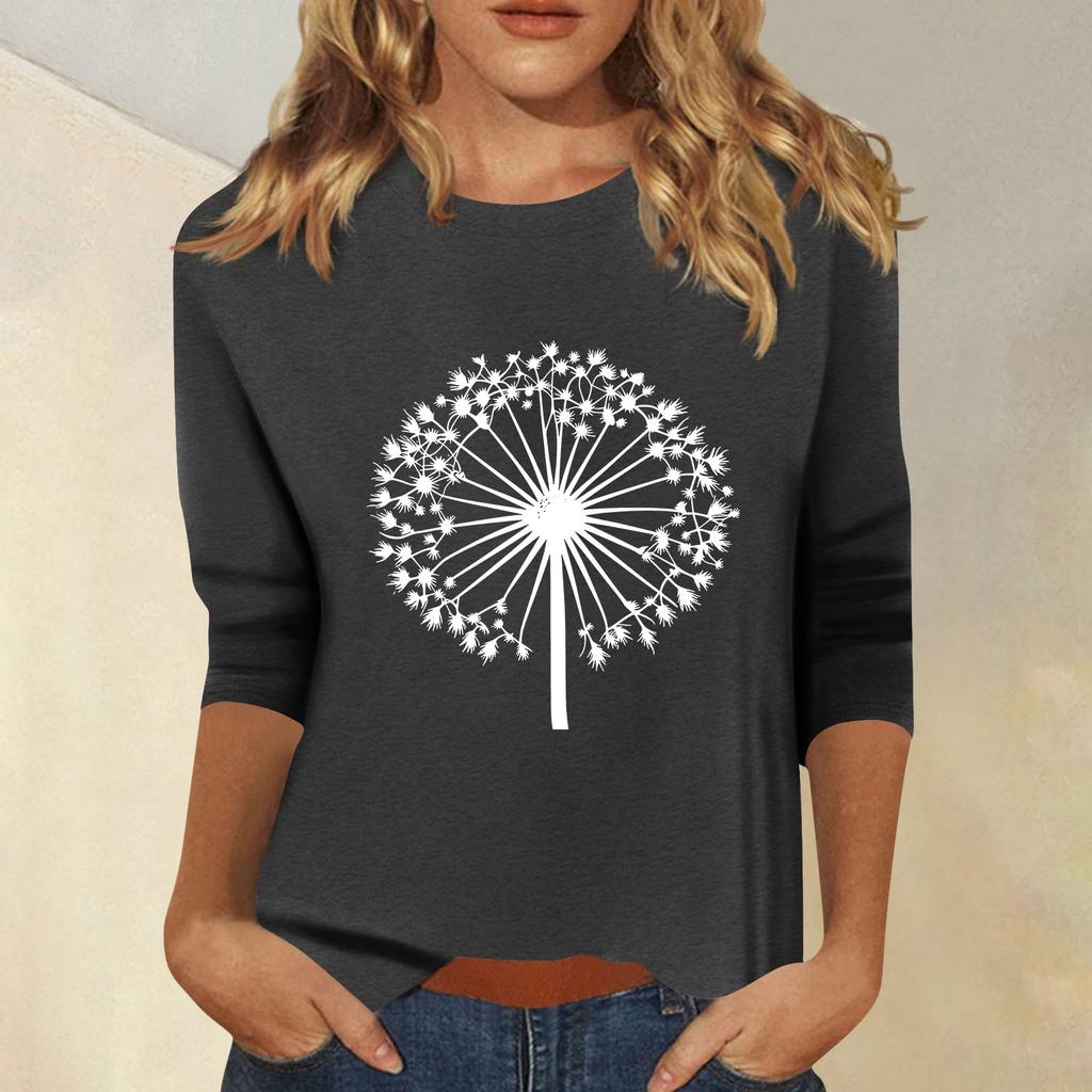 Women's Fashion Casual  Printed Seven Sleeve Round Neck Top