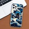 Эстетический чехол для телефона с изображением кота и морской волны для Apple iPhone 11 12 13 15 14 Pro 7 XR X XS Max 8 Plus + Mini SE, мягкий мягкий принт с индивидуальным принтом