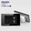DELEFU Black Glass Panel Brazil Standard Smart Switch CAT6 Network Socket USB Type-C Wall Outlet Household Charging Panel 20A