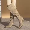 Big Tube Women's Boots Skinny Pointed Pile Boots Apricot Large Size Boots Thin Heel High Boots High Heel Knee Boots