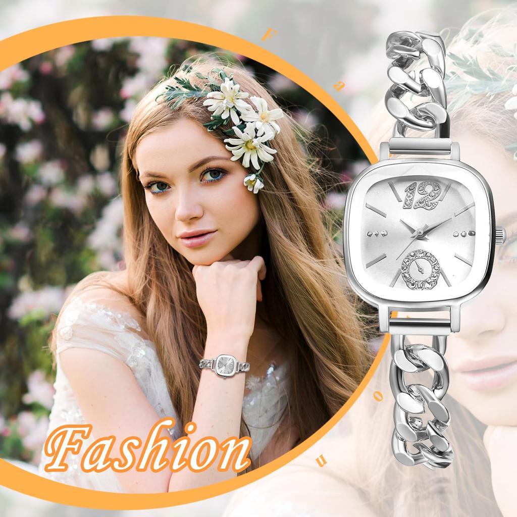 Квадратные милые серебряные аналоговые регулируемые кварцевые модные часы подарок на день для нее женские часы дисплей, водонепроницаемые, длина, часы, - день рождения, годовщина,