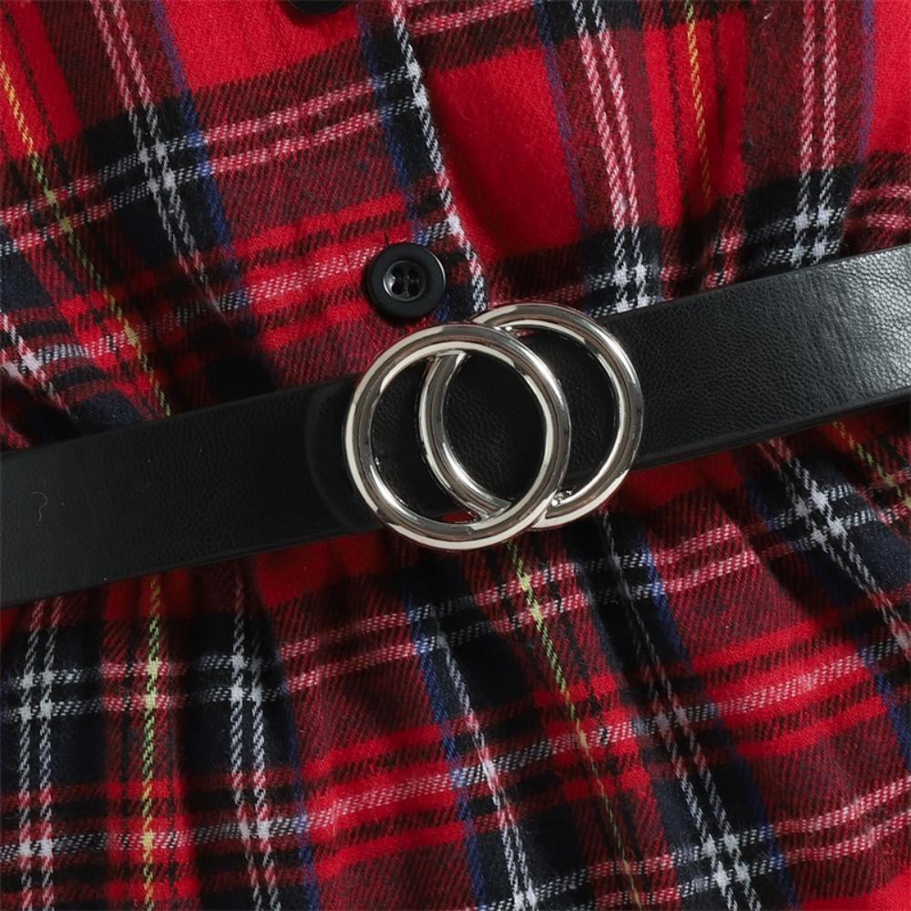 Детское красное клетчатое платье с оборками и длинными рукавами для девочек с воротником и поясом для детей 1–6 лет