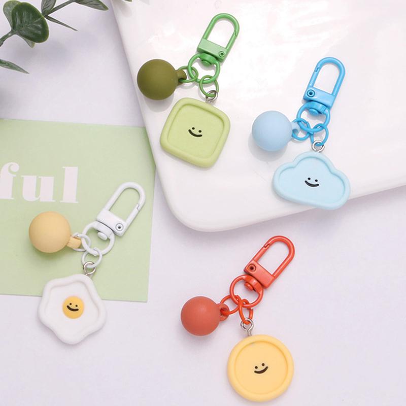 Cute Smiling Face Resin Keychain Heart Flower Cloud Bag Pendant DIY Accessories Candy Color Key Chains Decoration Jewelry