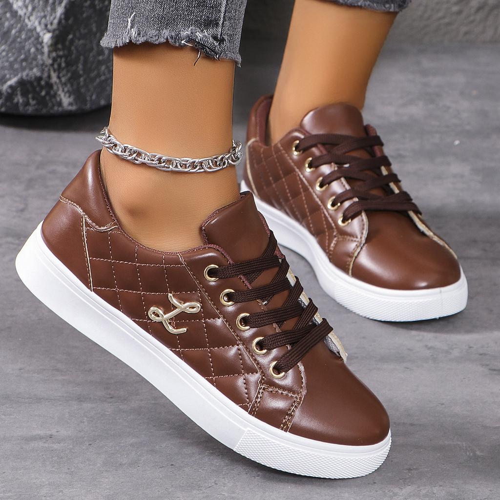 Women's Sneakers Fashion Golden Shoelaces Flat Woman Soft Sole Casual Walking Vulcanized Shoes Women Sneakers Zapatos De Mujer