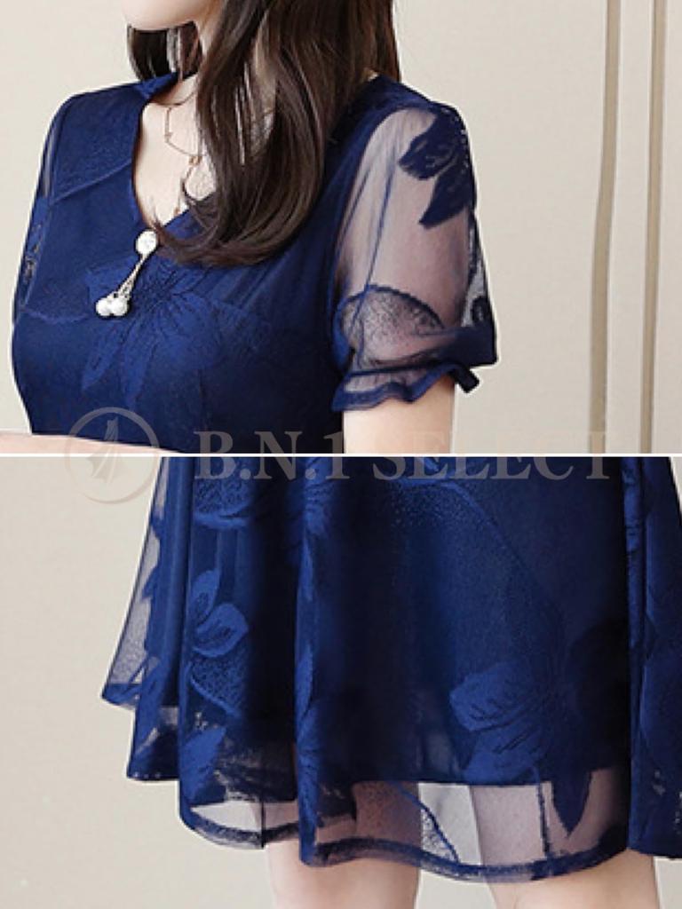 BN1 Выберите цветочный мини выше формального плюс размеры Милое выше темно-синего короткое платье BN22 NVY M, Свадьба, Вечеринка, После вечеринки, Принт, V-образный вырез,