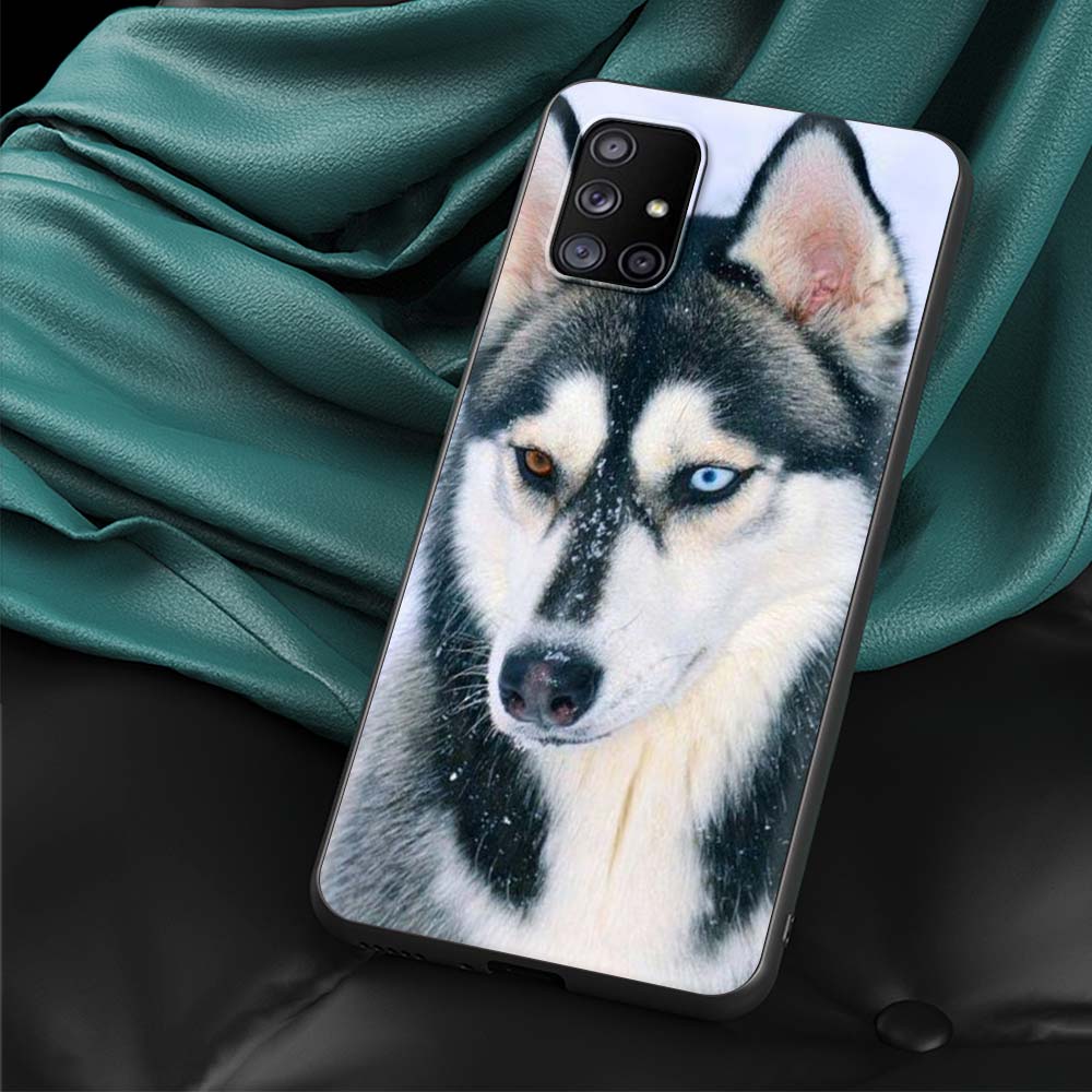 Чехол для телефона с изображением милого щенка аляскинского хаски для Samsung Galaxy A51 A71 A21S A03s A13 A33 A53 A11 A31 A52 A41 A32 5G A01, черный