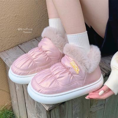 Модные Пушистые Зимние Женские Ботильоны Водонепроницаемые Массивная Платформа Мягкая Подошва Теплый Плюш Уличные Защищенные от Холода Хлопковые Ботинки для Леди
