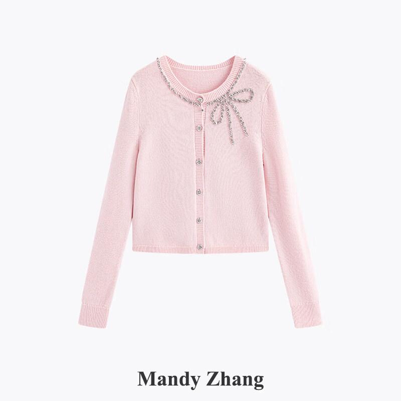 Женский элегантный кардиган Mandy Zhang из смесовой шерсти с заклепками и бантом