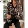 Women's Fashion Casual Spring Autumn Leopard Print Long Sleeve V-Neck Blouses & Shirts