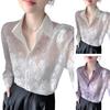 Women Shirt Lapel Long Sleeve See-through Flower Pattern Shirt Tops Single Breasted Thin Sun Protection Casual Shirt