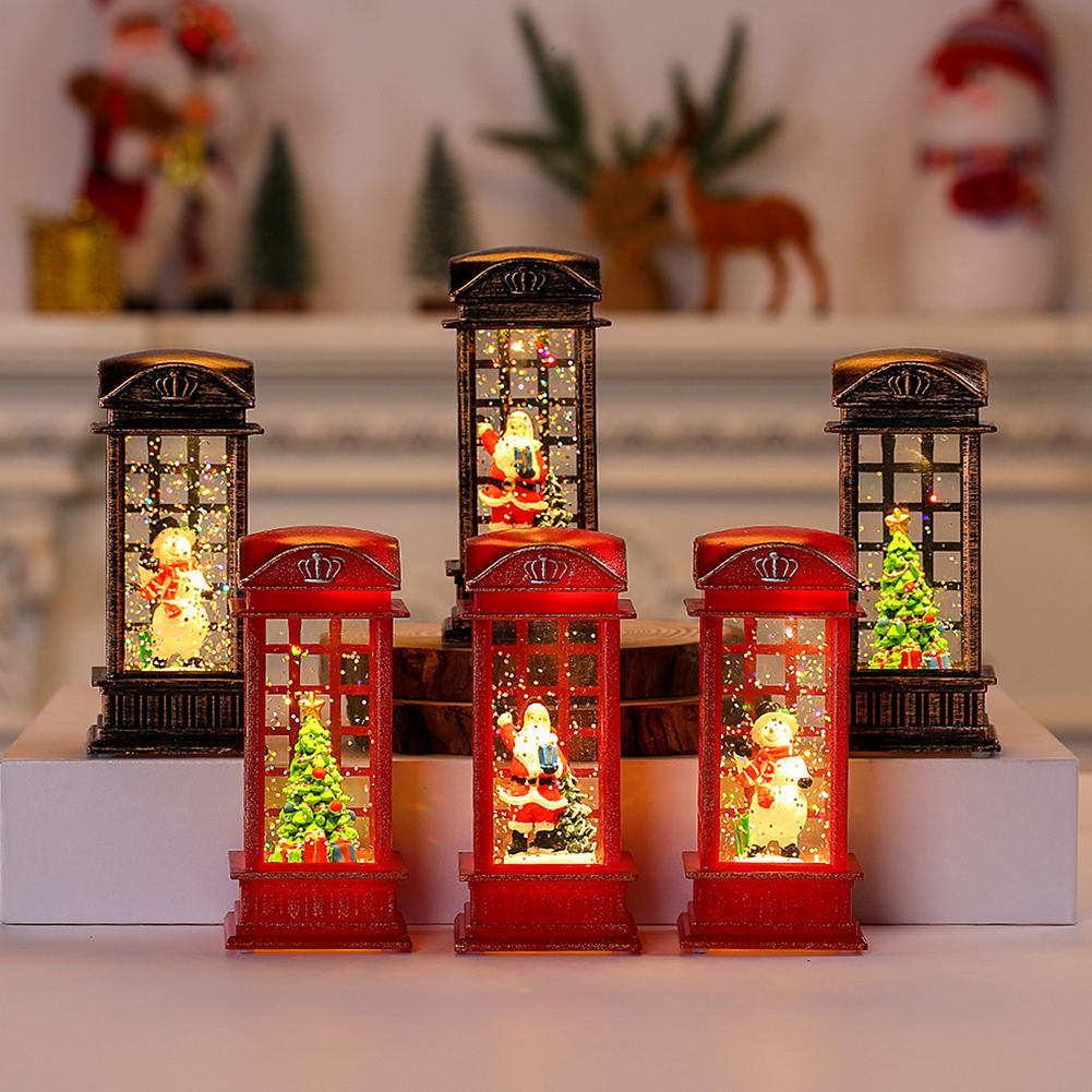 Christmas Snow Lantern Telephone Booth Battery Operated With Swirling Glitter 5“ x 2” x 2”for Xmas Home Decoration
