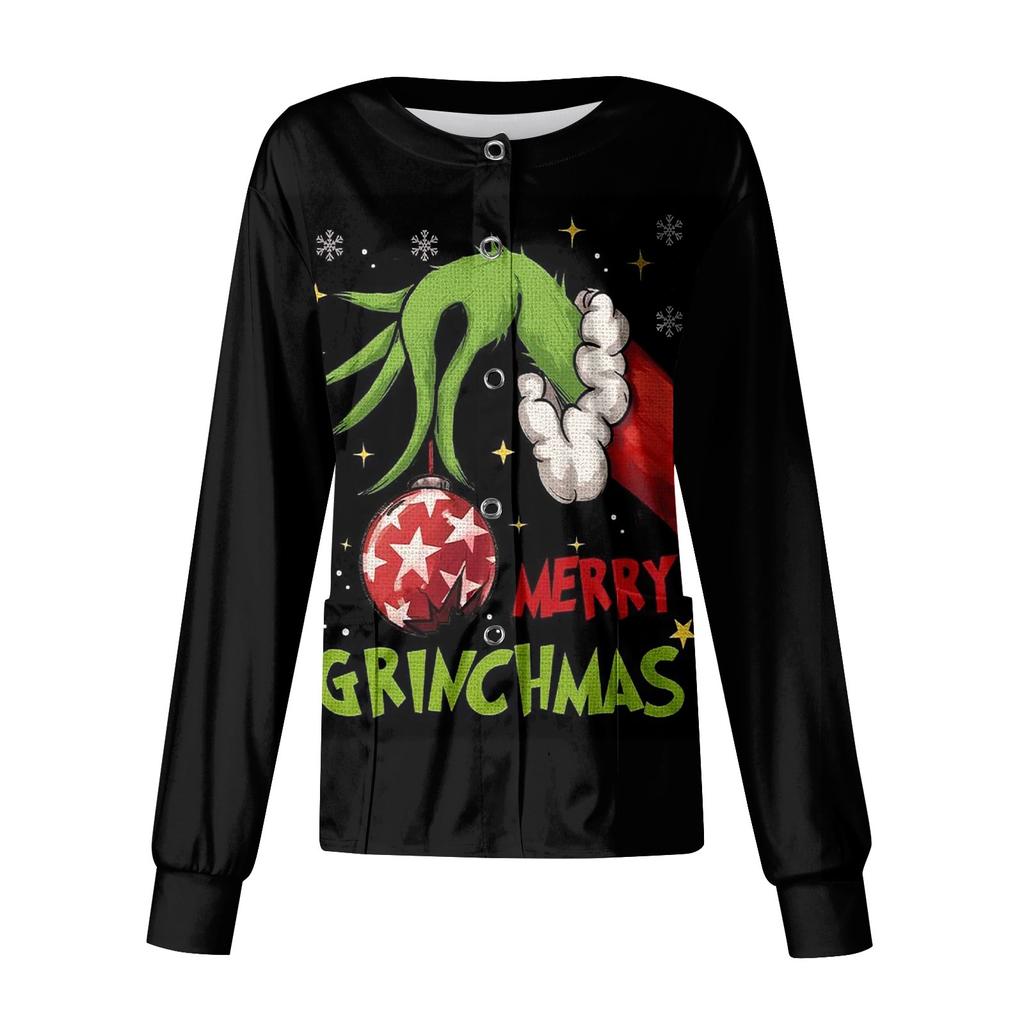 Женский повседневный однобортный топ с длинным рукавом и рождественским принтом Dry-nurse