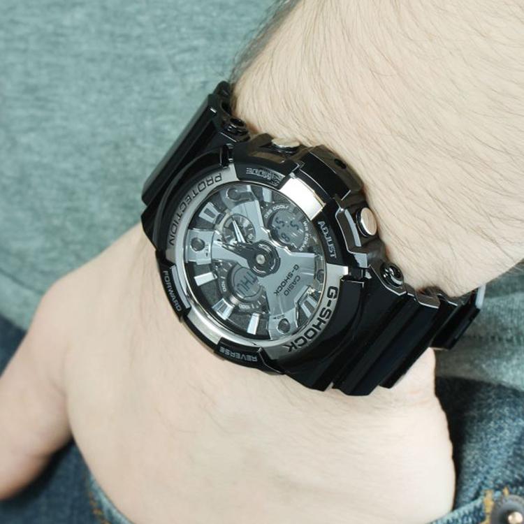 Casio Серия часов с двойным дисплеем (жидкокристаллический/стрелочный) Модные Классические Мужские Часы Черные GA-200BW-1A