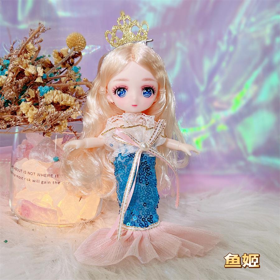 16 см 3D Комиксные Глаза Девочка Принцесса BABI Кукла Игрушки 1/8 BJD Суставы Подвижные Красивая Одежда Белая Кожа Детские Игрушки для Переодевания Подарки