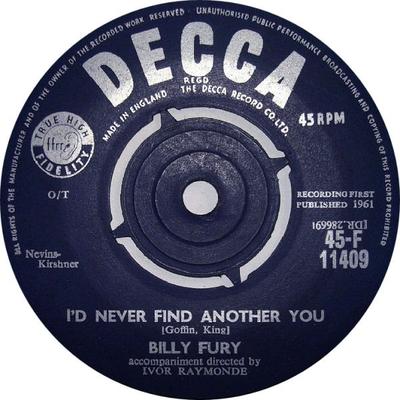 7-дюймовая пластинка BILLY FURY - I'd Never Find Another You 45F11409 Decca 1961 UK Рок Б/У