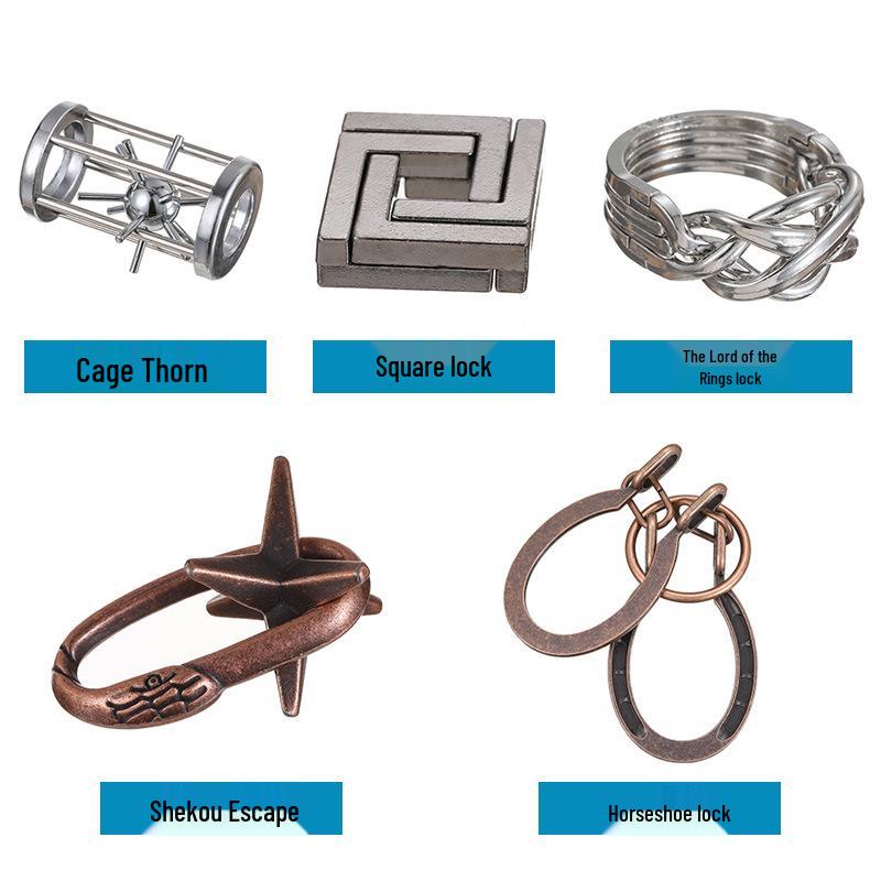 Kongming Lock Puzzle Set: Nine Interlocking Alloy Rings - Educational Disentanglement Toy