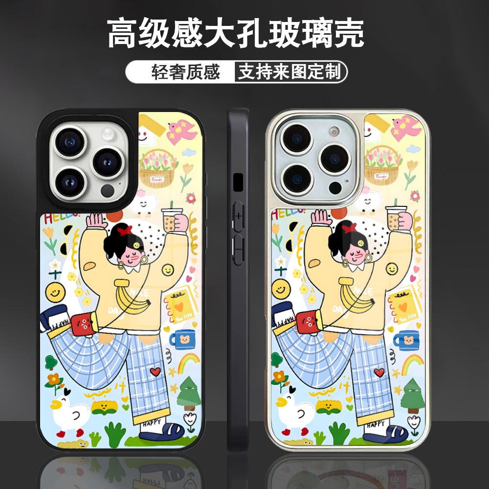 Xiaohongshu хит продаж милый счастливый девушка яблоко 17 чехол для мобильного телефона iphone11 кожаное стеклянное чехол 15promax