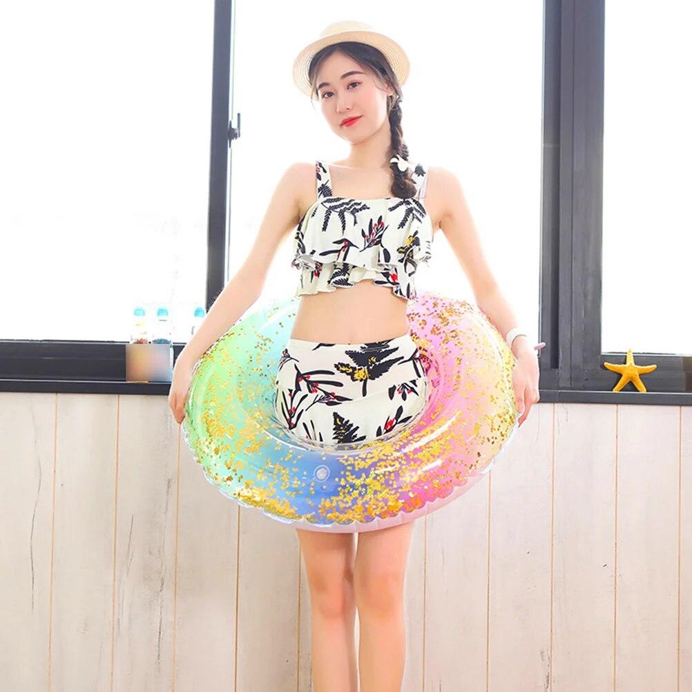 Кольцо для плавания с блестками радужного цвета, поплавок для бассейна, утолщенная полупрозрачная водяная трубка, плот для вечеринок у бассейна в помещении, развлечения