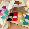 Women's Pure Cotton Mid-Calf Socks, Korean Style Trendy Solid Color, Double-Needle, Autumn/Winter Vertical Stripe, Knee-High Slouch Socks