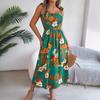 Spring Summer Women's Floral Tie Waist Sling Holiday Beach Long Dress