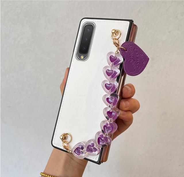 Luxury Fashion Cute Diy Flower Pearl Hand Chain Bracelet Case Cover For Samsung Galaxy Z Fold 3 2 5g Zfold 4 Leather Back Fundas