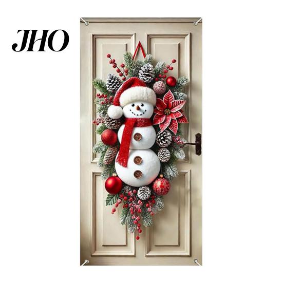 Large Holiday Door Cover Christmas Funny Santa Claus/Gnome/Snowman/Wreath Hanging Backdrop Banner 70" Entrance Decoration x 35" Winter Porch Sign for
