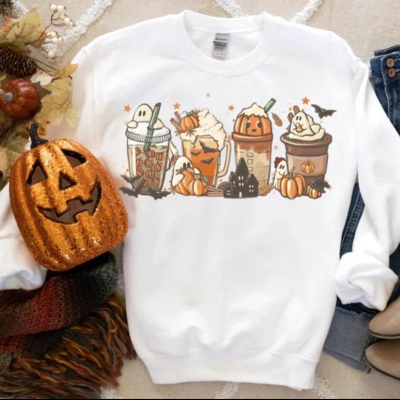 Autumn And Winter, Crew Neck Halloween Print Sweater