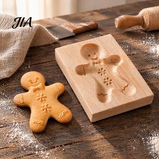 Wooden Cookie Stamp Christmas Mold, Carved Biscuit Press with Decorative Relief Baking Molds Forest Animal & Botanical Patterns, Embossed Tool Mold