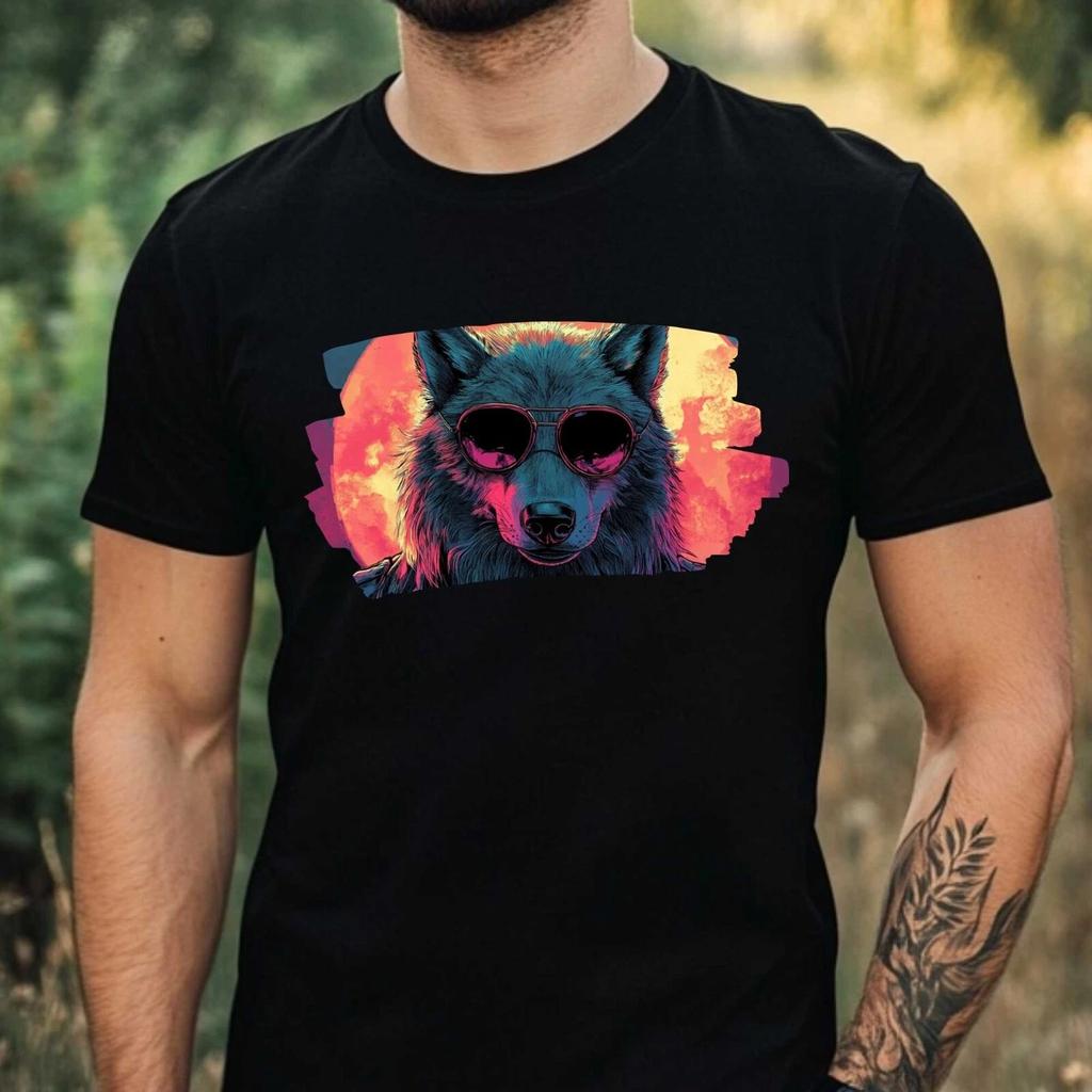 T-Shirt Herren Werwolf mit Sonnenbrille Motiv Baumwolle Größe XS bis 5XL