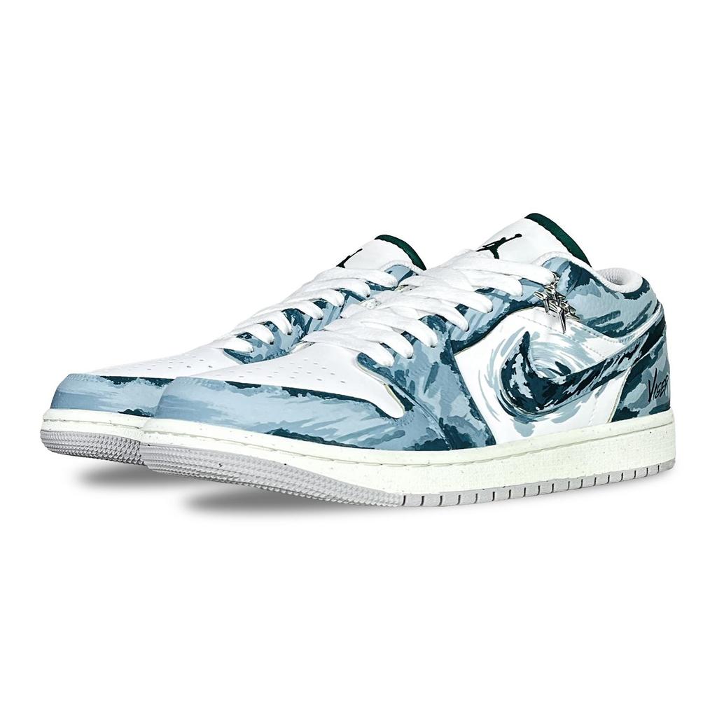 Jordan Air Jordan 1 Slip Resistant Abrasion Resistant Low top Vintage Basketball Shoes Unisex Blue FQ7687-300(Team528-)