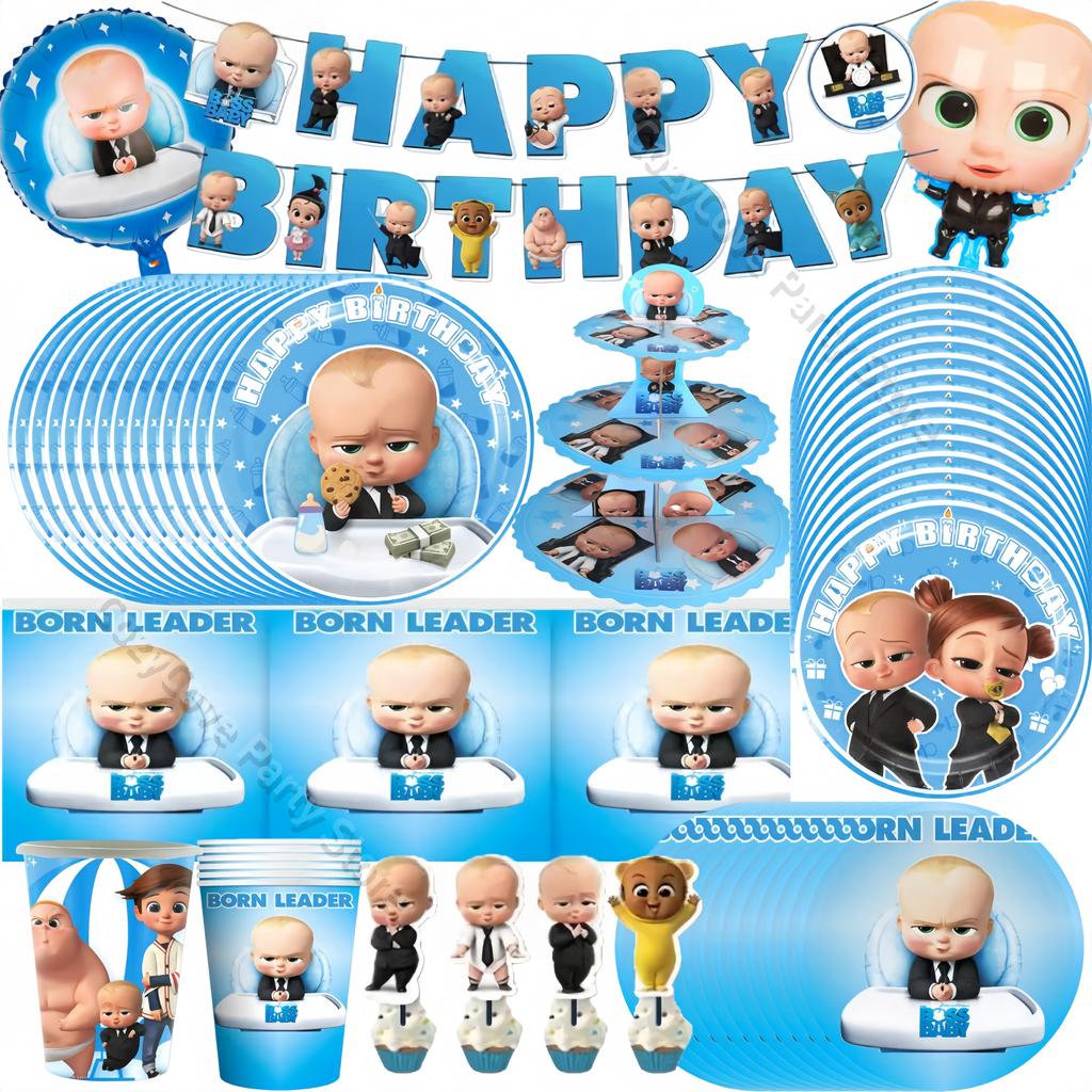 Bossed Baby Theme Birthday Party Decoration Newborn 1St Tableware Set Plate Cup Balloons For Kids Baby Shower Party Faovrs Gifts